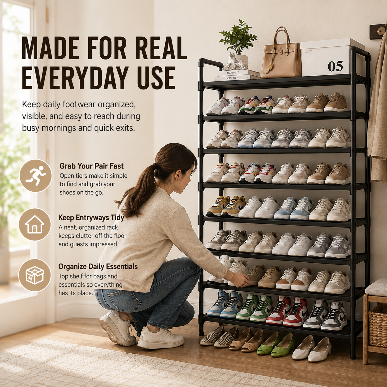 👟 Kitsure Shoe Organizer – 5-8 Tier Adjustable Rack with Side Handles, Easy Assembly & Versatile Storage for Any Room
