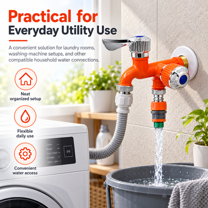 🔧 1-In-2-Out Plastic Water Tap – Dual Independent Control Valves, 3/4' Universal Fit, Leak-Proof Ceramic Core, All-Weather Resistant