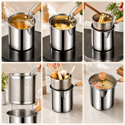 CrispyPro™ Mini Deep Fryer Set – Stainless Steel Fry Pot with Basket & Tongs