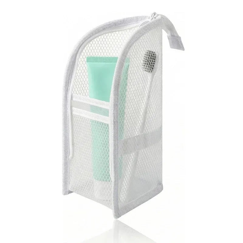 Portable Quick-Dry Mesh Toiletry Bags – Hanging Travel Organizers with Toothbrush Slots
