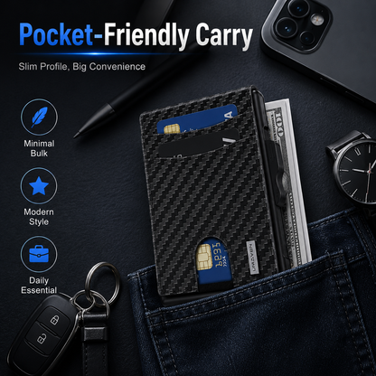 💼🔒Premium Aluminum RFID Blocking Minimalist Wallet for Men - Pop-Up Card Access, ID Window