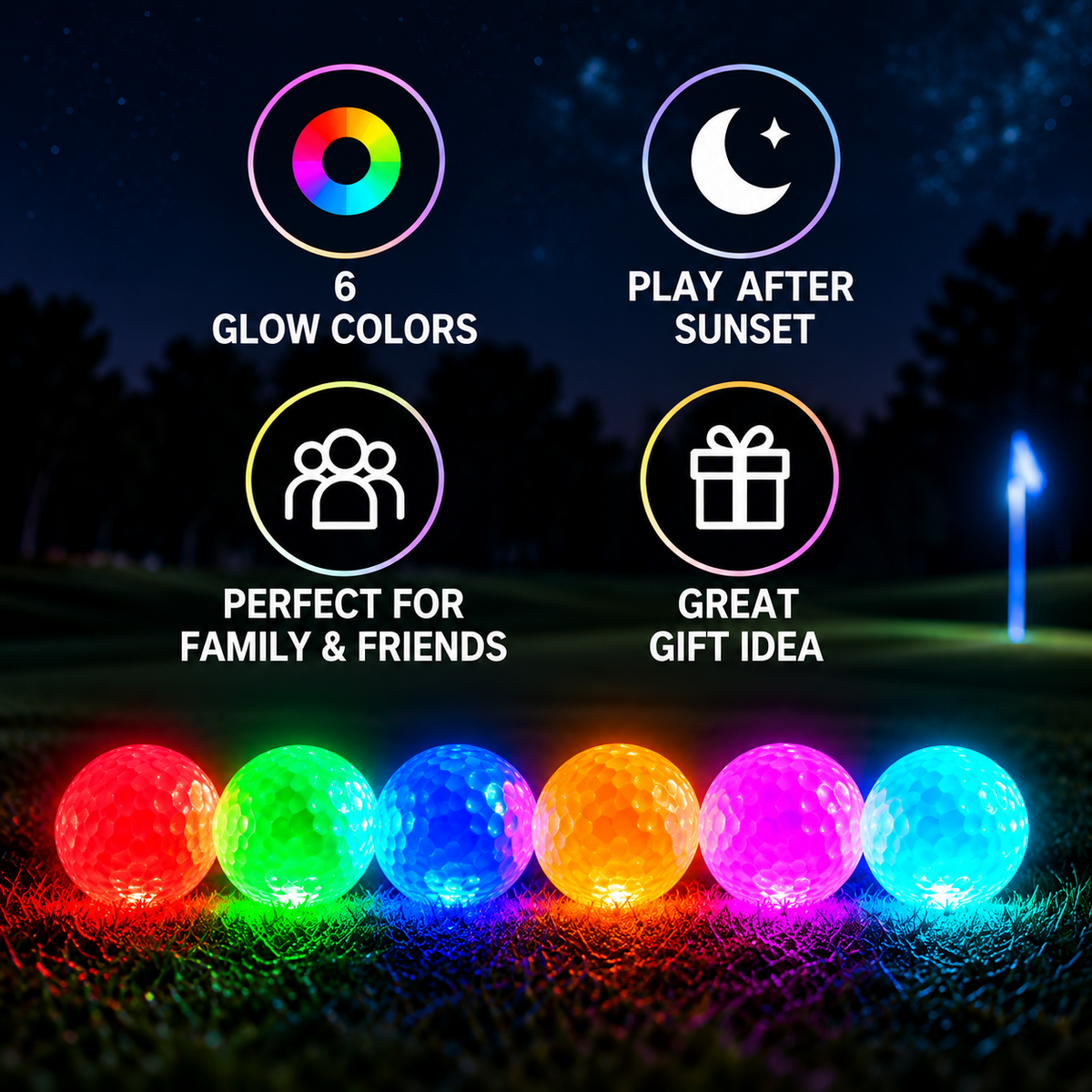 Glow-in-the-Dark Golf Balls (6-Pack) for Night Play