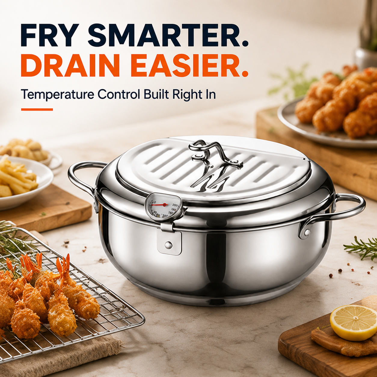 🍗 304 Stainless Steel Stovetop Deep Fryer Pot – With Thermometer 🍟