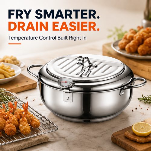 🍗 304 Stainless Steel Stovetop Deep Fryer Pot – With Thermometer 🍟