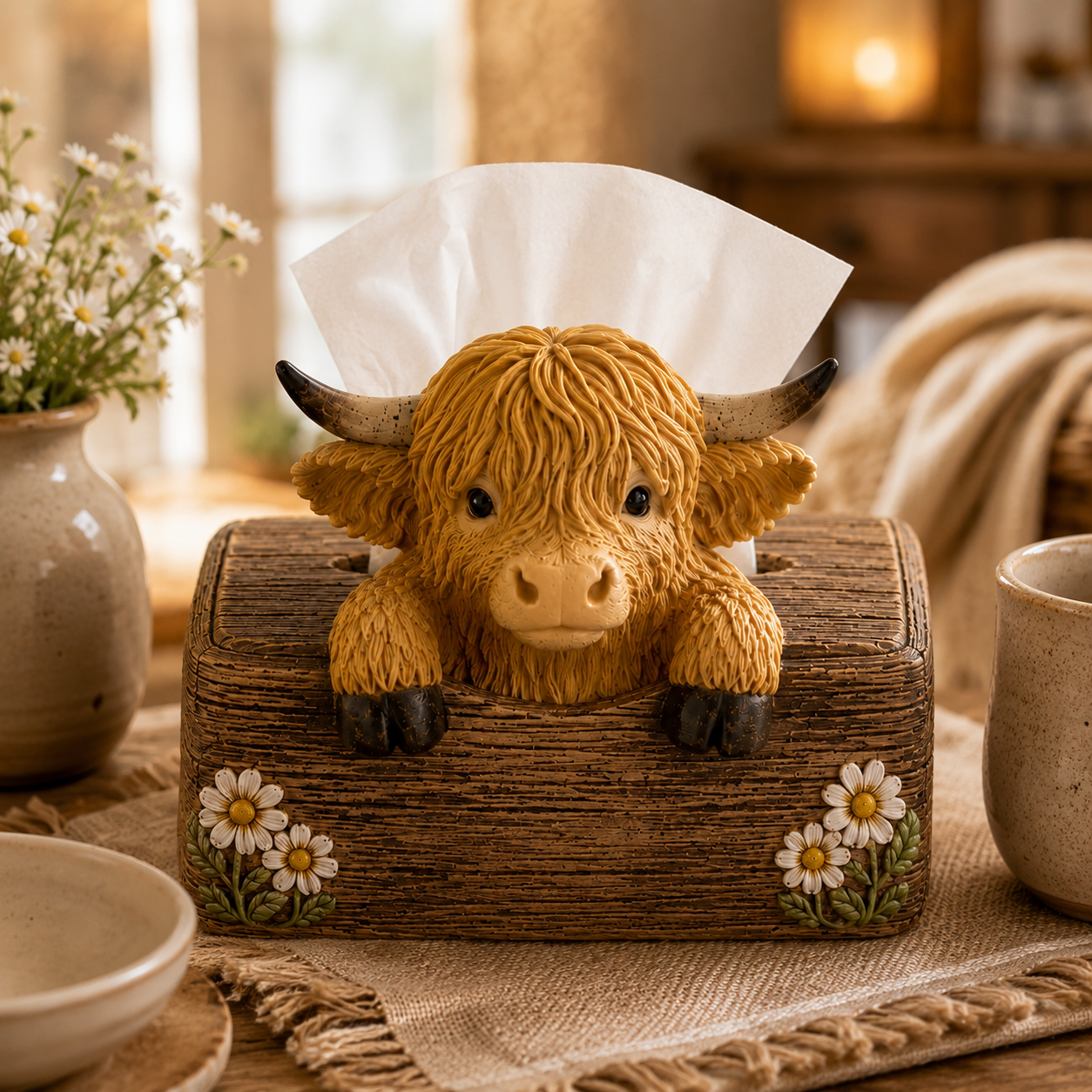 🐮 Cute Highland Cow Farmhouse Décor – Rustic Country Home Accent for Living Room, Kitchen & Entryway