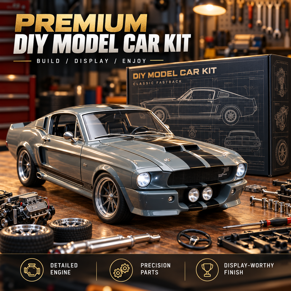 🏎️ 1967-Inspired GT500 Fastback DIY Model Car Kit – Build & Display