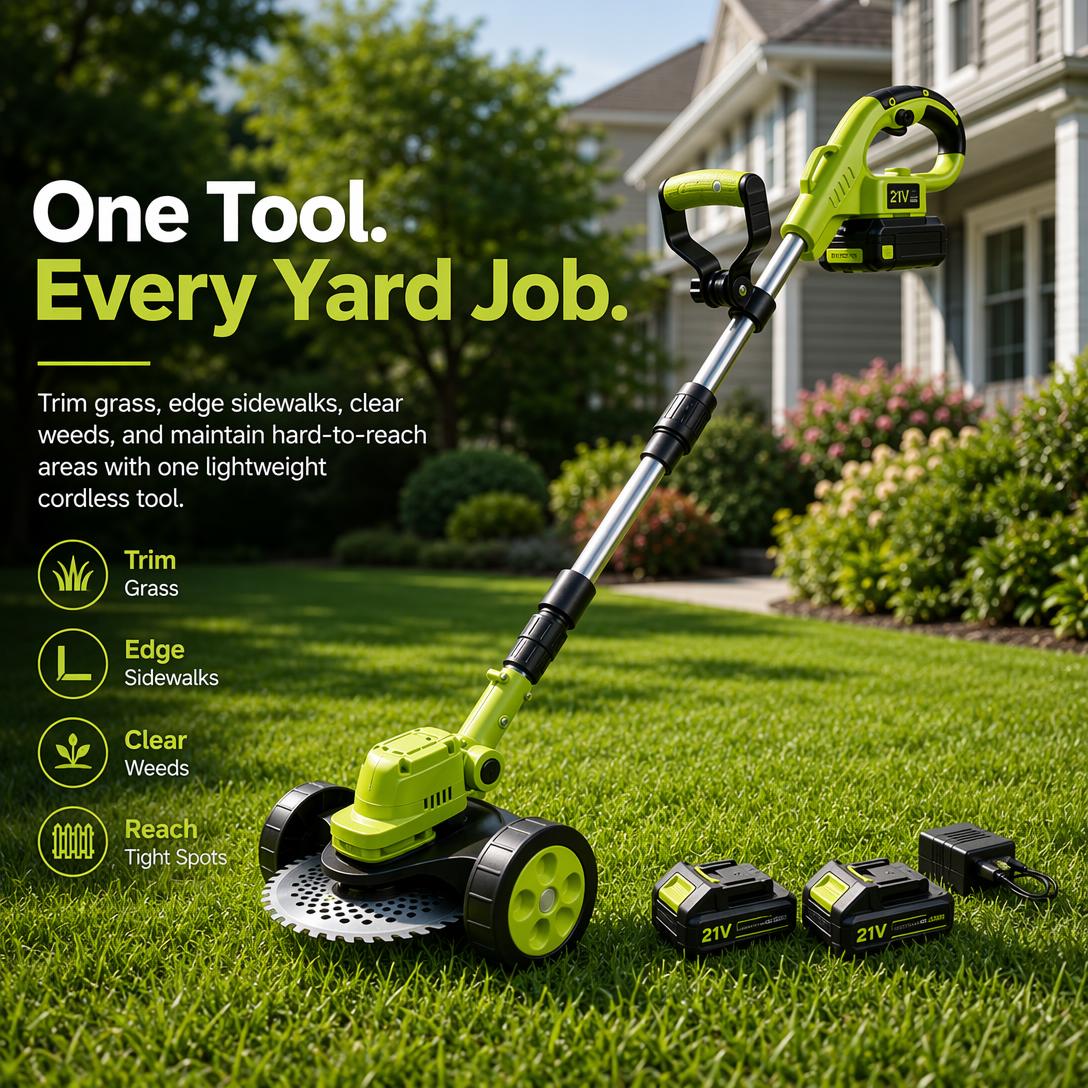 🌿21V Cordless 3-in-1 Grass Trimmer, Edger & Mini Mower