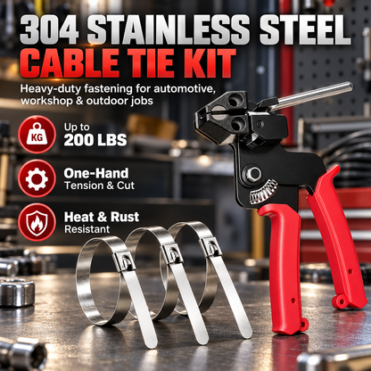 304 Stainless Steel Cable Tie Kit with Tool + 100 Ties