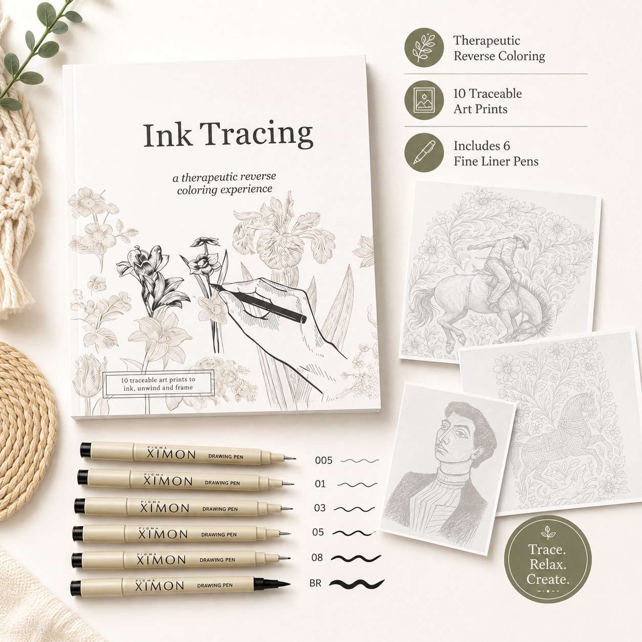 Beginner-Friendly💕Ink Tracing: A Therapeutic Reverse Coloring Experience📚(Deluxe Edition)
