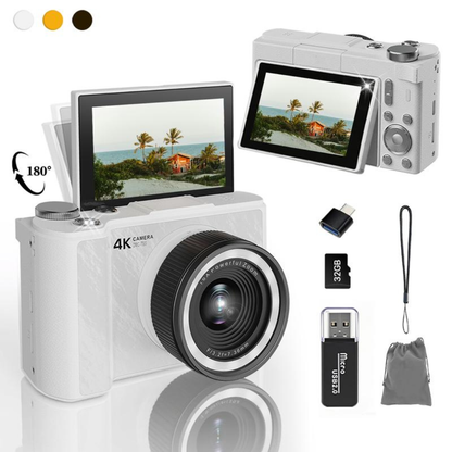 📸✨ 4K Digital Vlogging Camera with 180° Flip Screen & 32GB Card 🎥