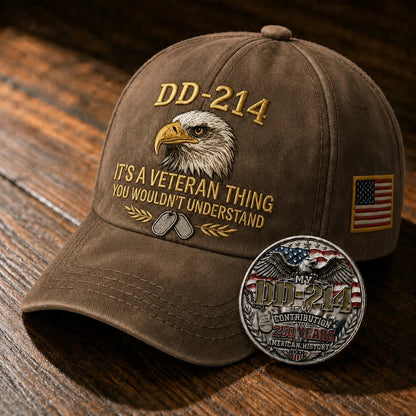 DD-214 Veteran 3D Embroidered Cap - "IT'S A VETERAN THING YOU WOULDN'T UNDERSTAND" 🎁 Free Honor Coin With Every Cap Purchase
