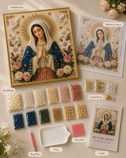 🎉🙏 Divine Pearl Bead Virgin Mary Icon – A Peaceful DIY Faith Art Gift ✨