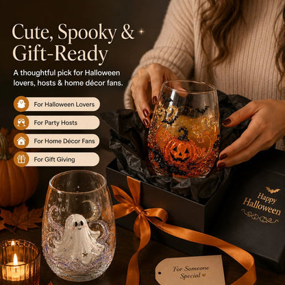 🔥LAST DAY 49% OFF - 🎃 3D Halloween Artisan Glass Cups, Festive Parties & Cozy Fall Home Bar Vibes