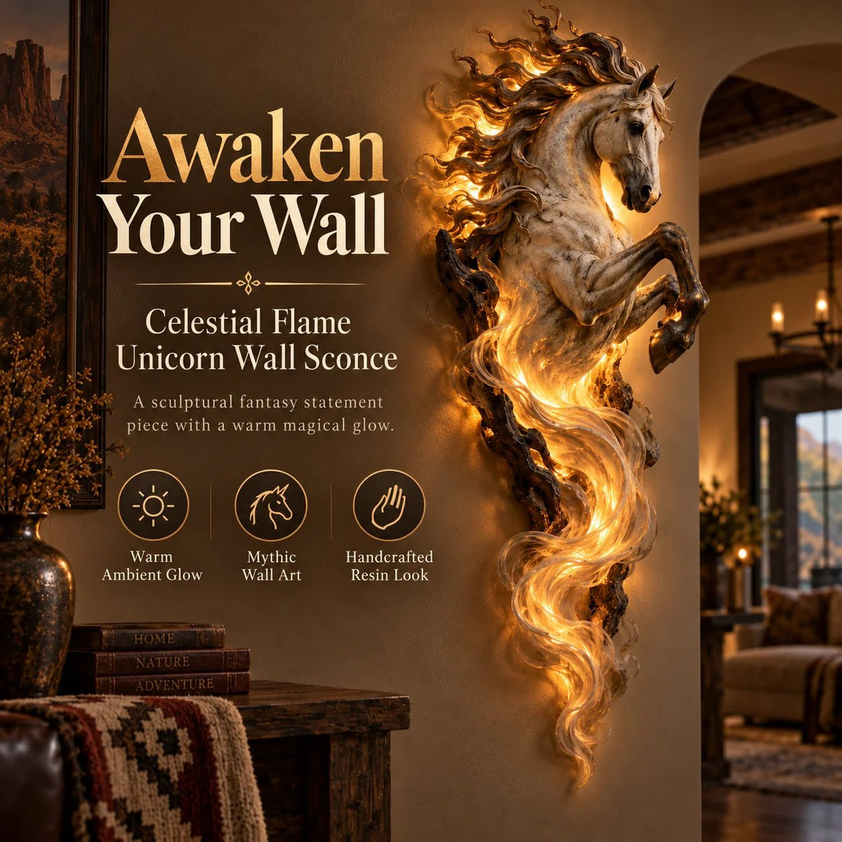 🔥Last Day 49% OFF -🦄 Celestial Flame Unicorn™ Wall Sconce – A Magical Guardian Awakens on Your Wall