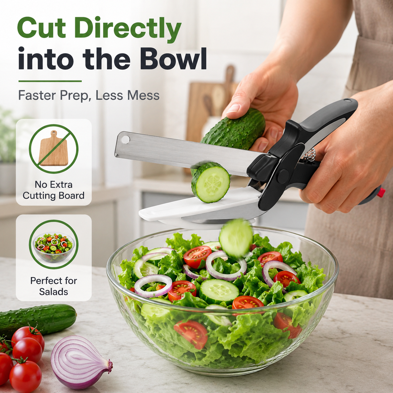 2-in-1 Kitchen Scissors with Cutting Board – Stainless Steel Food Cutter