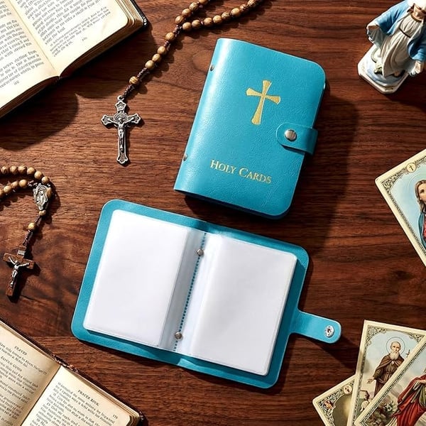 🙏Catholic Faux Leather Holy Card Holder – Pocket Prayer Card Organizer with Snap Closure🎁