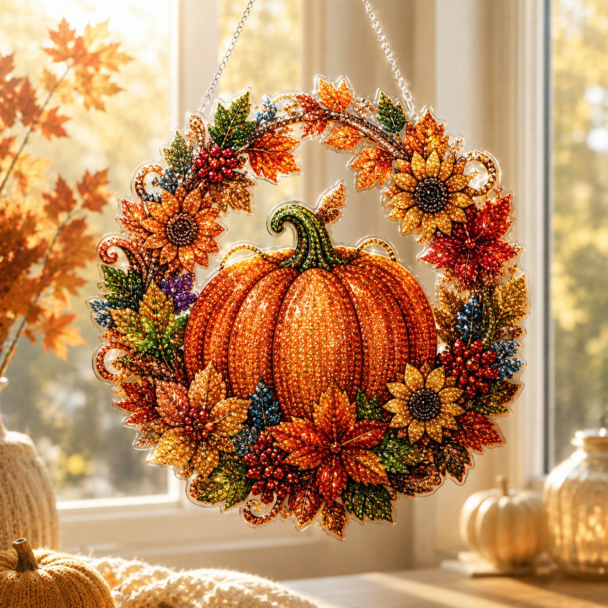 🍂✨Autumn Fall Pumpkin Gem Drill Hanging Decoration DIY Diamond Art Kit