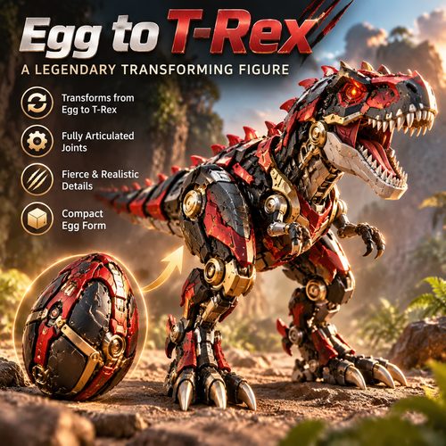 🔥 🦖 2-in-1 Mechanical T-Rex Egg – Transforming Dinosaur Figure with Armored Details & a Surprise Reveal