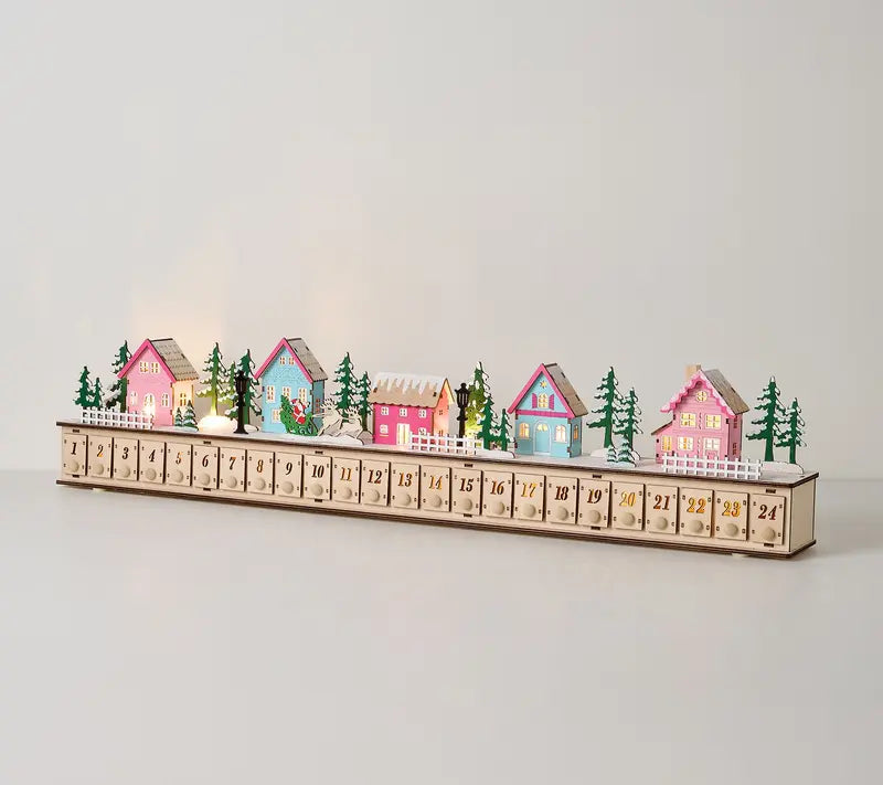🌲Wooden Village Advent Calendar With Led Glow🎁