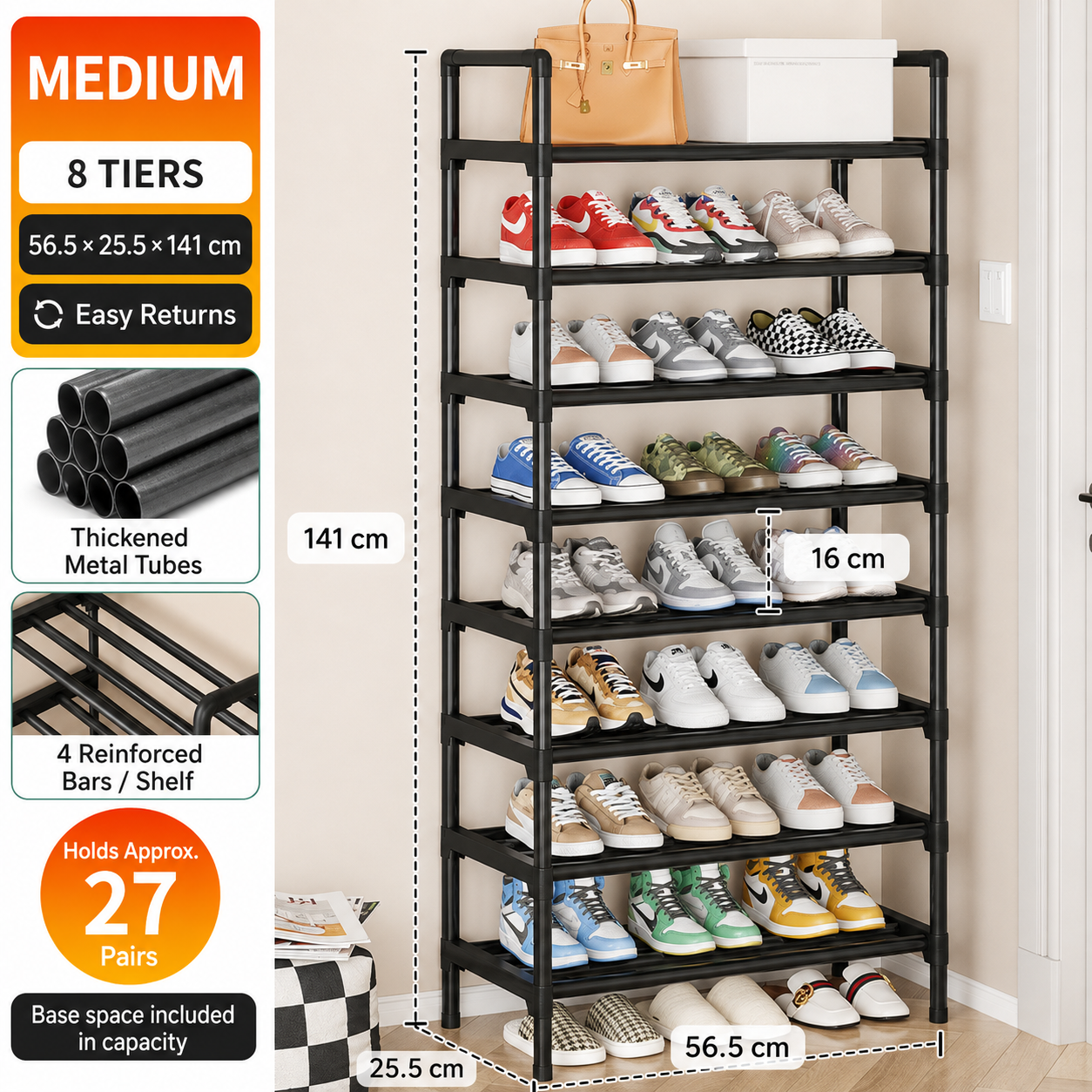 👟 Kitsure Shoe Organizer – 5-8 Tier Adjustable Rack with Side Handles, Easy Assembly & Versatile Storage for Any Room