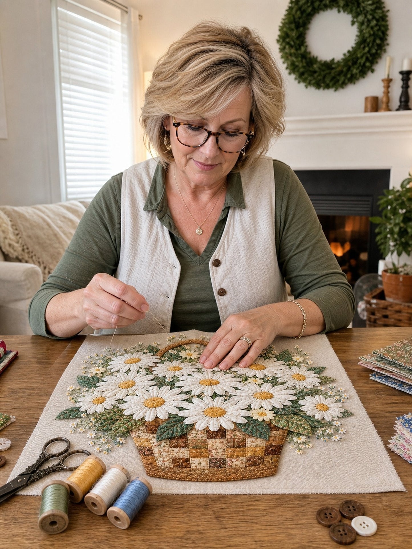 🌸Floral Basket Patchwork DIY Kit | 3D Layered Fabric Flower Art Craft for Home Decor & Gifts