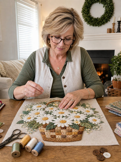 🌸Floral Basket Patchwork DIY Kit | 3D Layered Fabric Flower Art Craft for Home Decor & Gifts
