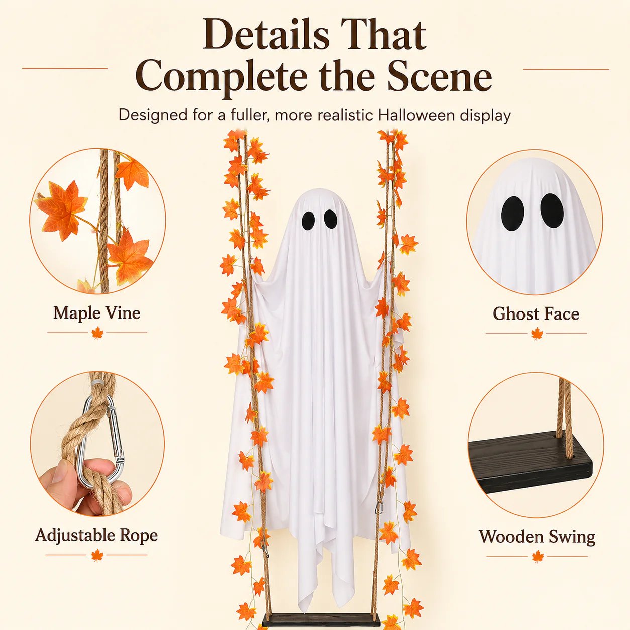Light-Up Swinging Hanging Ghost Halloween Outdoor Decoration
