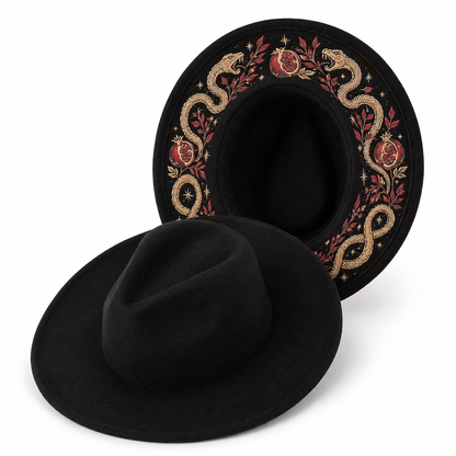 🌙 Embroidered Underbrim Wide-Brim Felt Hat – Gothic Mystic Art ✨