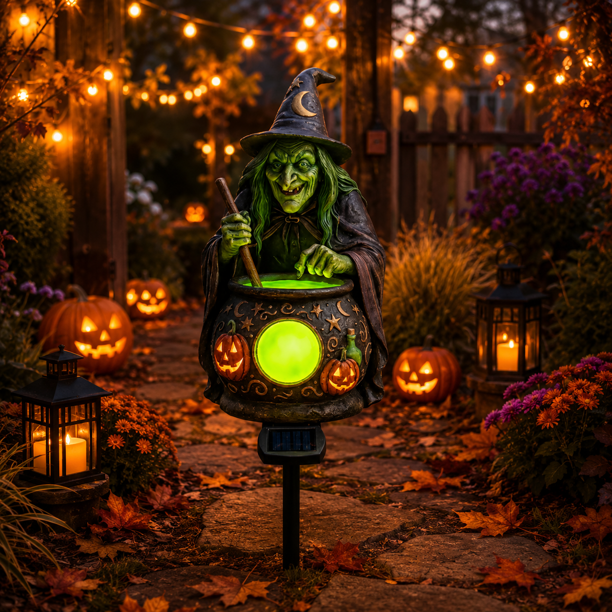 🧙 Halloween Solar Witch Cauldron Garden Stake Light – Spooky Outdoor Yard Decor