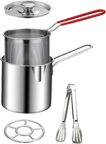 CrispyPro™ Mini Deep Fryer Set – Stainless Steel Fry Pot with Basket & Tongs