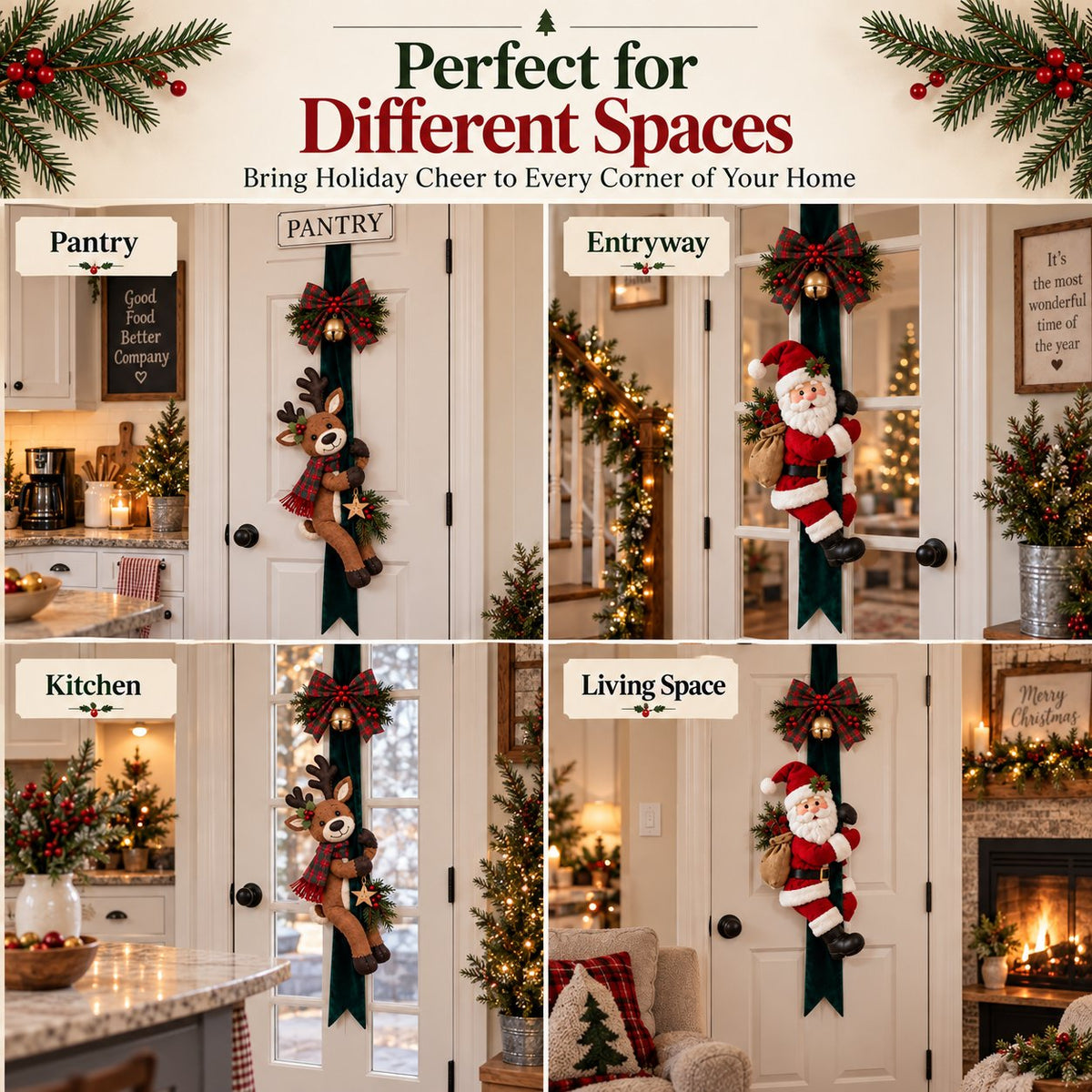 🎄Christmas Door Hugger – Santa or Reindeer Plush Hanging Decor