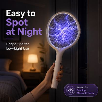 ⚡ Foldable Electric Mosquito Swatter – Rechargeable Bug Zapper with Extendable Handle