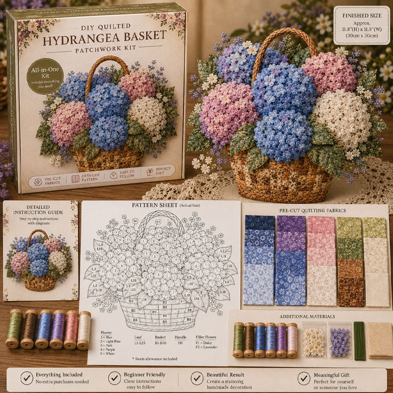 🌸Floral Basket Patchwork DIY Kit | 3D Layered Fabric Flower Art Craft for Home Decor & Gifts