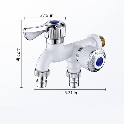 🔧 1-In-2-Out Plastic Water Tap – Dual Independent Control Valves, 3/4' Universal Fit, Leak-Proof Ceramic Core, All-Weather Resistant