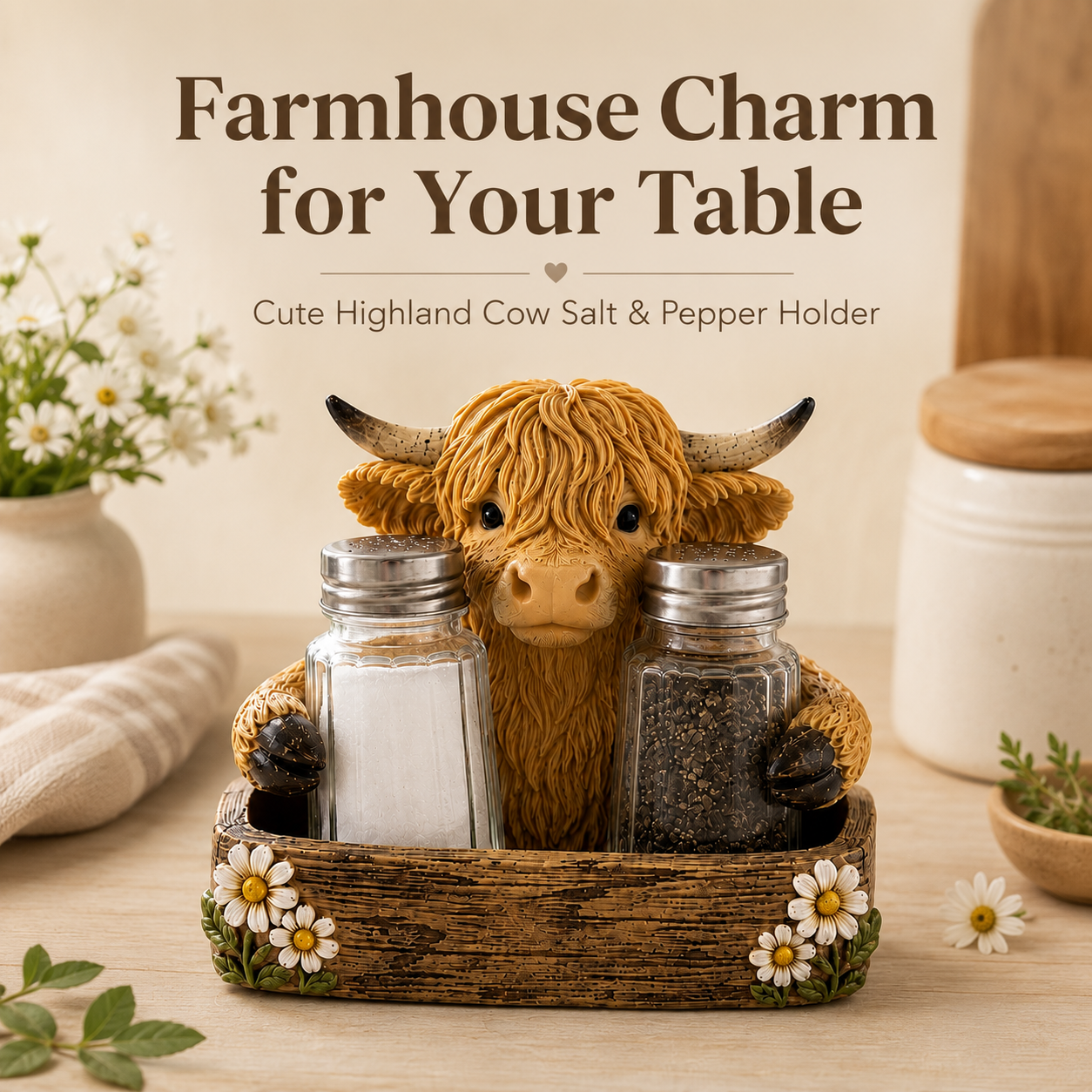 🐮 Cute Highland Cow Farmhouse Décor – Rustic Country Home Accent for Living Room, Kitchen & Entryway