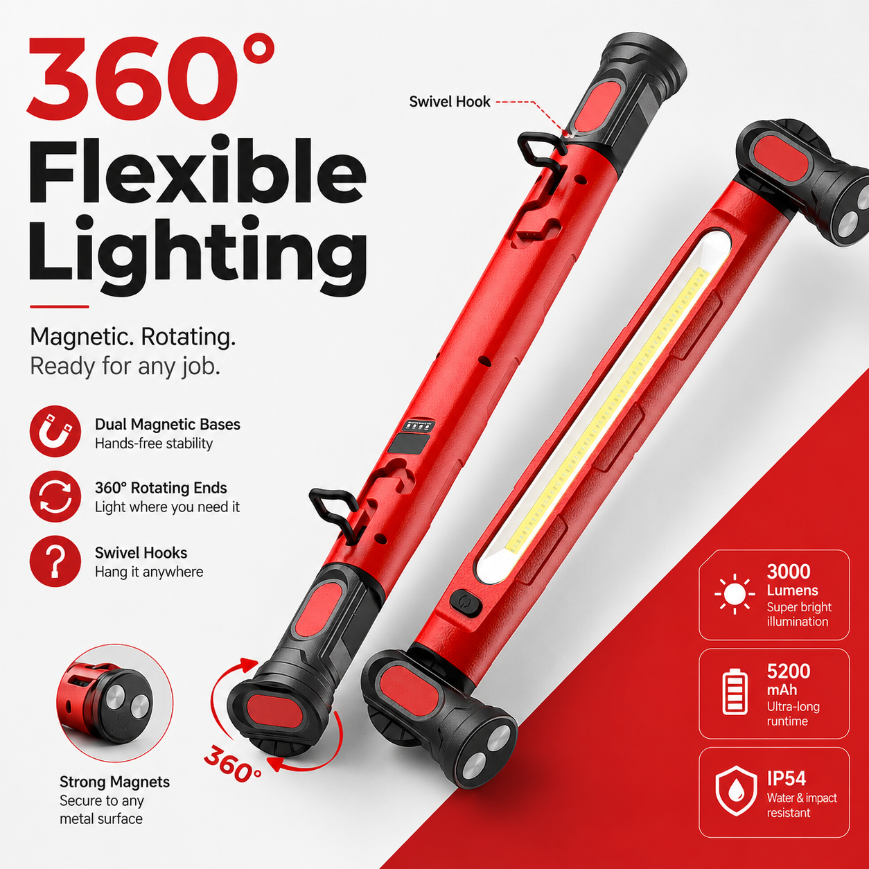 🔥🌟🔦Multifunctional magnetic rechargeable work light💡 Ideal for Mechanic, Car Repair & Garage Use