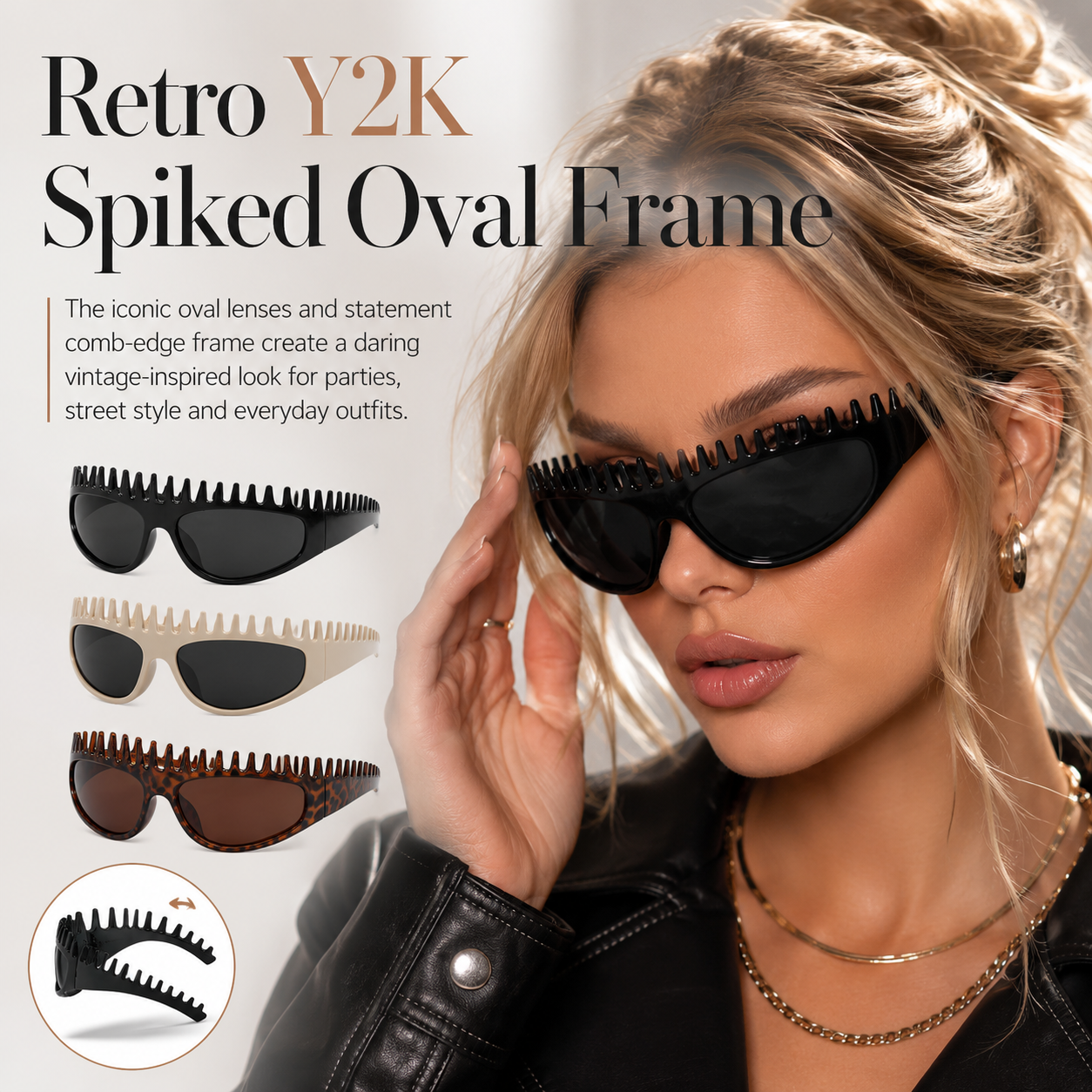 🪮 Spiky Jagged Frame Y2K Retro Oval Sunglasses🕶️