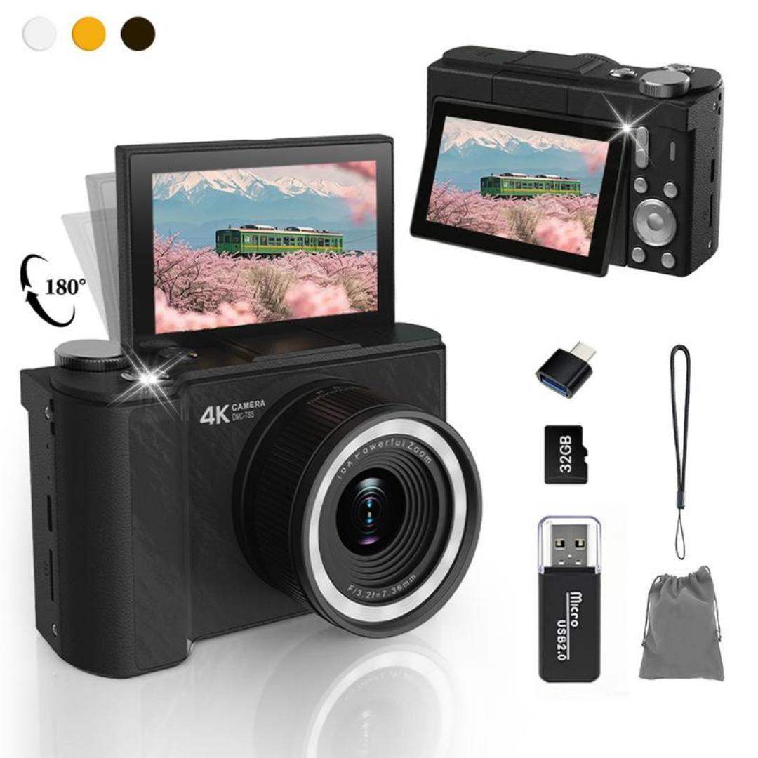 📸✨ 4K Digital Vlogging Camera with 180° Flip Screen & 32GB Card 🎥