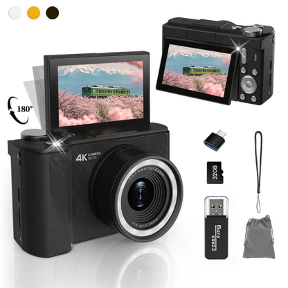 📸✨ 4K Digital Vlogging Camera with 180° Flip Screen & 32GB Card 🎥