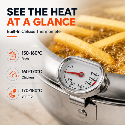 🍗 304 Stainless Steel Stovetop Deep Fryer Pot – With Thermometer 🍟
