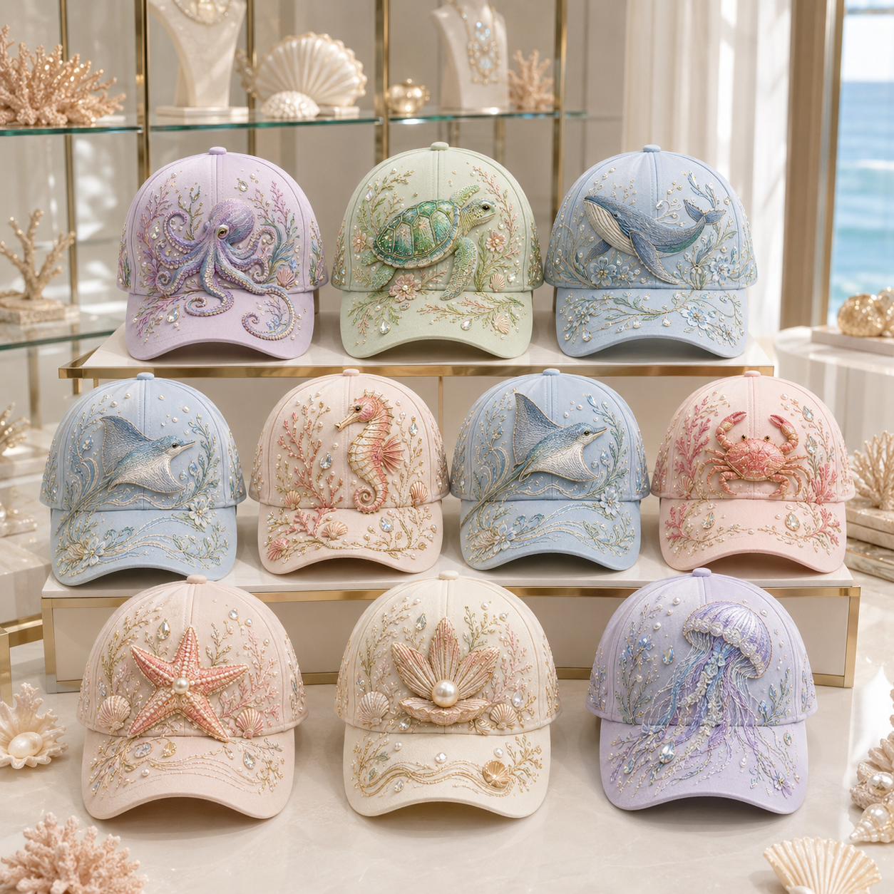 ✨The Perfect Ocean Lover Gift – 🌊 3D Ocean Creatures Embroidery Cap