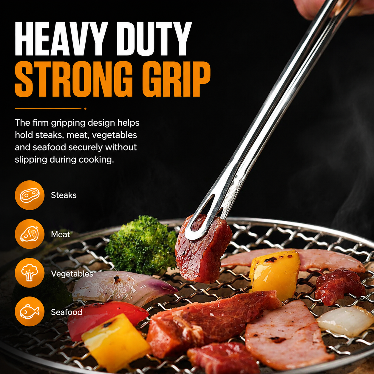 Stainless steel barbecue tongs