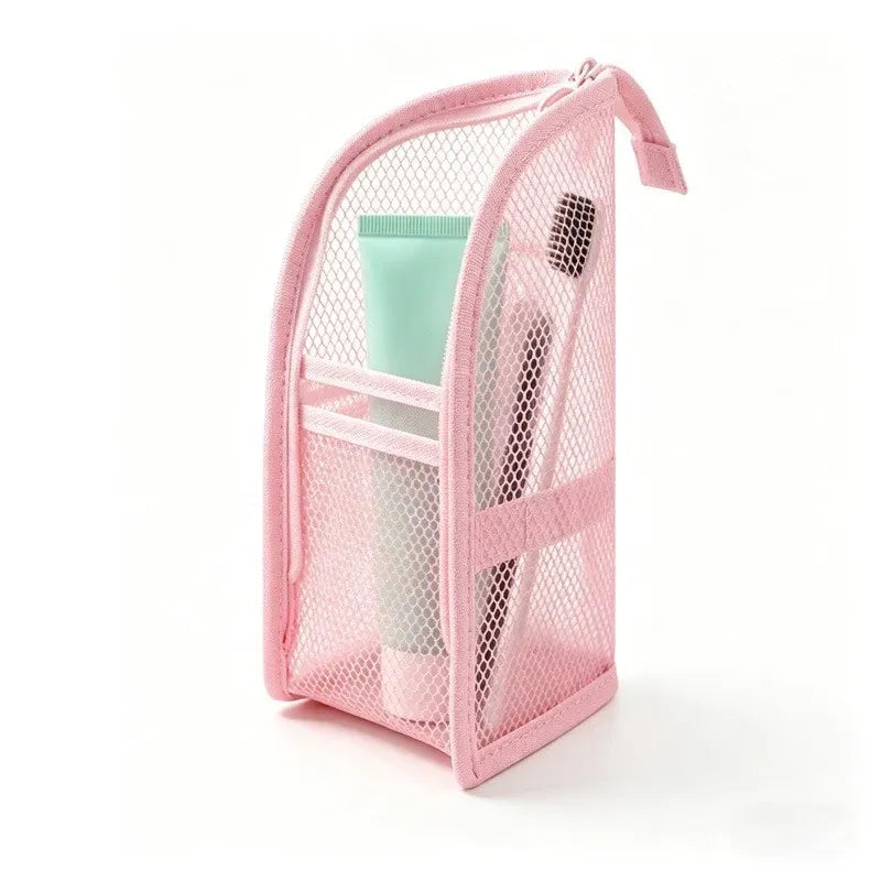 Portable Quick-Dry Mesh Toiletry Bags – Hanging Travel Organizers with Toothbrush Slots