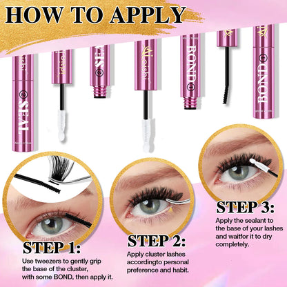 AlLAlSHI 2-in-1 Bond & Seal Cosmetic Eyelash Adhesive, Black/White Waterproof Gentle Lightweight Long-Lasting Strong Hold Glue for Individual Cluster Lashes, DIY Eyelash Extensions Beauty Product for Self-Application