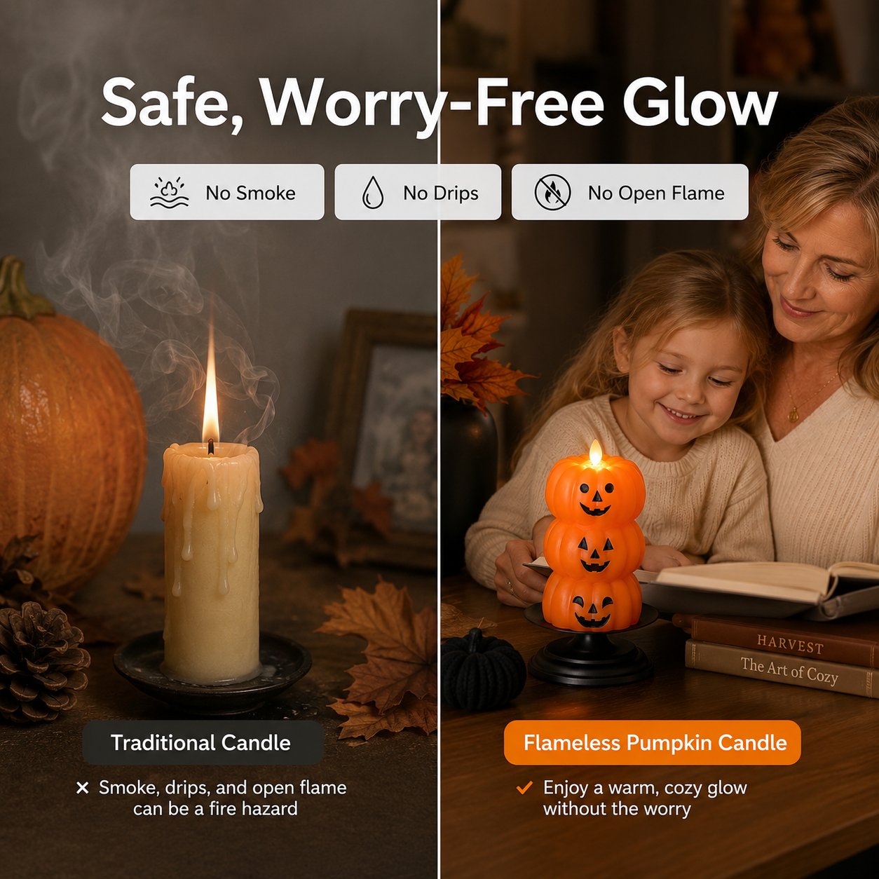 Three Tiered Halloween Pumpkin Flameless Candle Centerpiece
