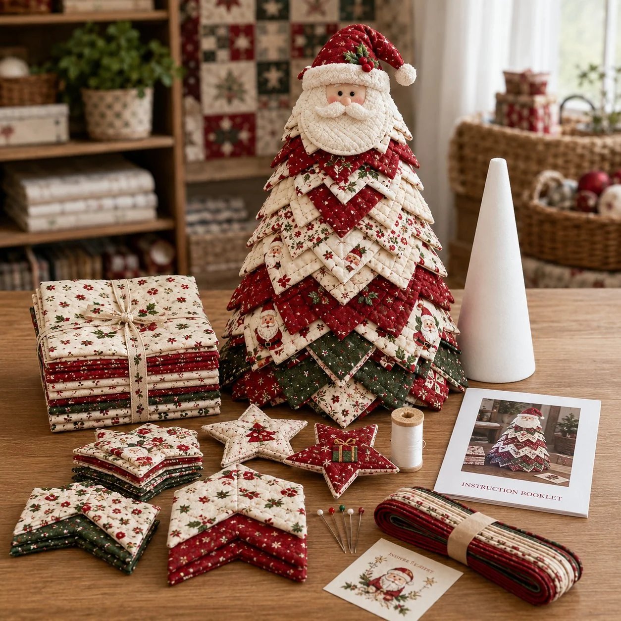 🔥LAST DAY 50% OFF - 🎄DIY Quilted Santa Christmas Tree Kit – Handmade Fabric Holiday Tabletop Tree Decor