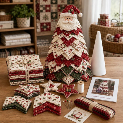 🔥LAST DAY 50% OFF - 🎄DIY Quilted Santa Christmas Tree Kit – Handmade Fabric Holiday Tabletop Tree Decor