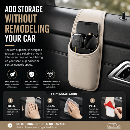TRENDING NOW | Car Phone Storage Pocket – Slim Adhesive Organizer for Phones, Keys, Cards, Tickets & Sunglasses