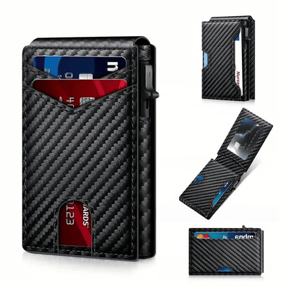 💼🔒Premium Aluminum RFID Blocking Minimalist Wallet for Men - Pop-Up Card Access, ID Window