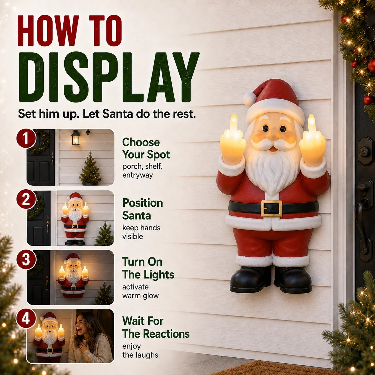 🎅 Mischievous Light-Up Middle Finger Santa Christmas Decor